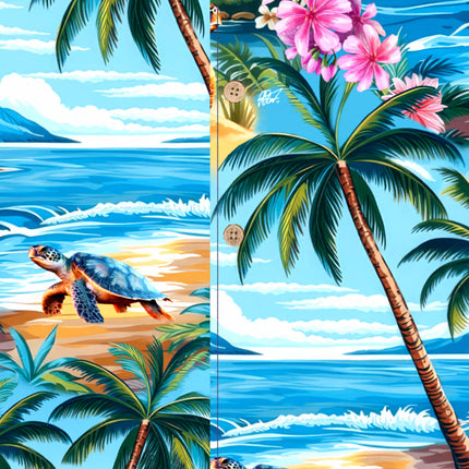 Türkises Herren Hawaiihemd mit Palmen und Schildkröten, Detail 09