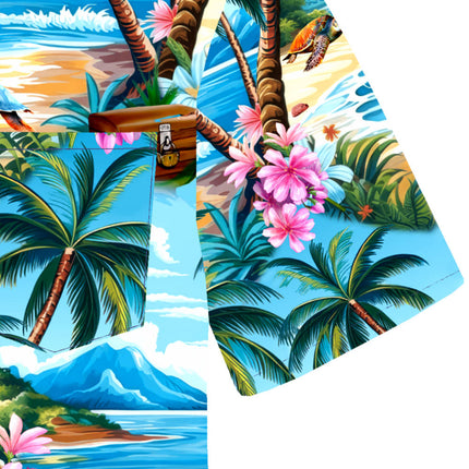 Türkises Herren Hawaiihemd mit Palmen und Schildkröten, Detail 12