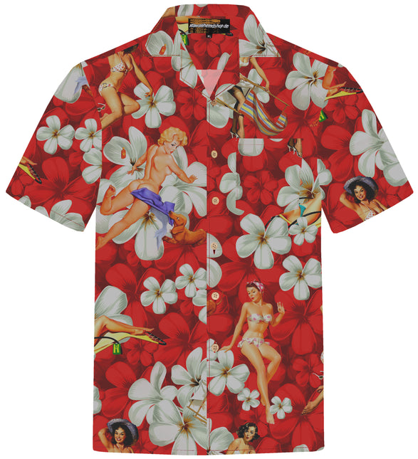 "Flower Girls (red) '18" - Größe S-6XL - Hawaiihemd.shop