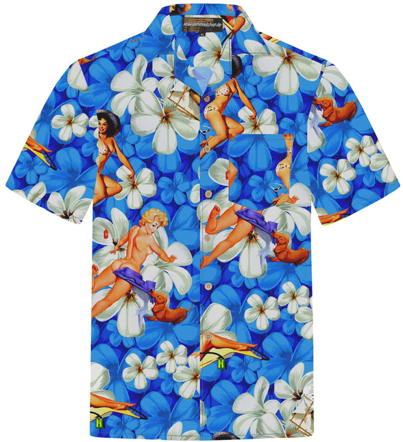 "Flower Girls (blue) '18" - Größe S-6XL - Hawaiihemd.shop
