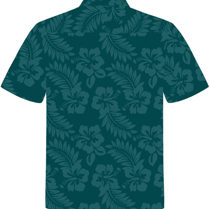 Grünes Herren Hawaiihemd mit Aloha Girls und Hibiskus-Blumen, Rückseite