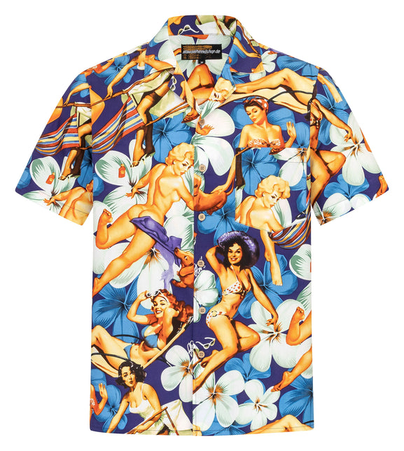 "Flower Girls (blue)" - Größe 3XL-8XL - Hawaiihemd.shop