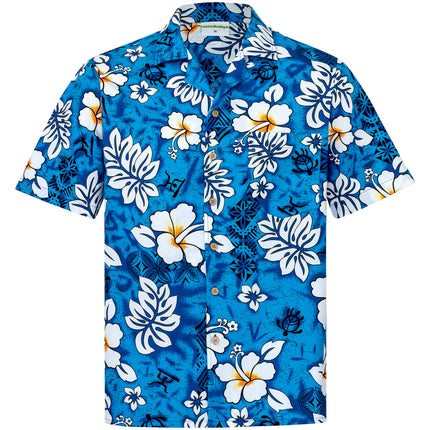 Blaues Herren Hawaiihemd "Classic Flowers (blue)" Vorderseite