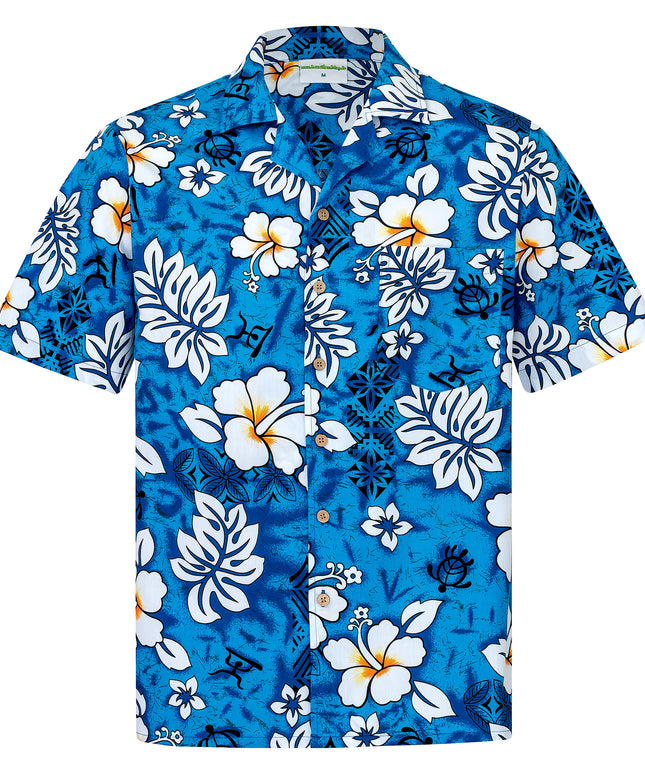 Blaues Herren Hawaiihemd "Classic Flowers (blue)" Vorderseite
