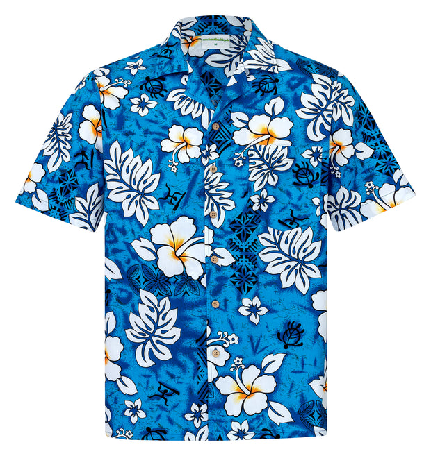 Blaues Herren Hawaiihemd "Classic Flowers (blue)" Vorderseite