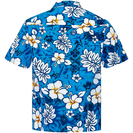 Blaues Herren Hawaiihemd "Classic Flowers (blue)" Rueckseite