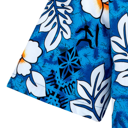 Blaues Herren Hawaiihemd "Classic Flowers (blue)" Detail 09