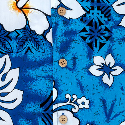 Blaues Herren Hawaiihemd "Classic Flowers (blue)" Detail 10