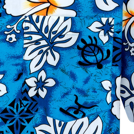 Blaues Herren Hawaiihemd "Classic Flowers (blue)" Detail 11