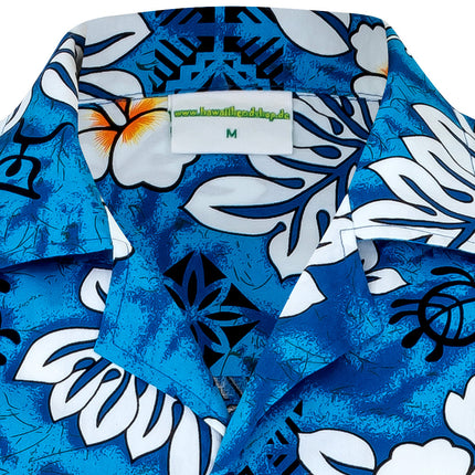 Blaues Herren Hawaiihemd "Classic Flowers (blue)" Detail 12