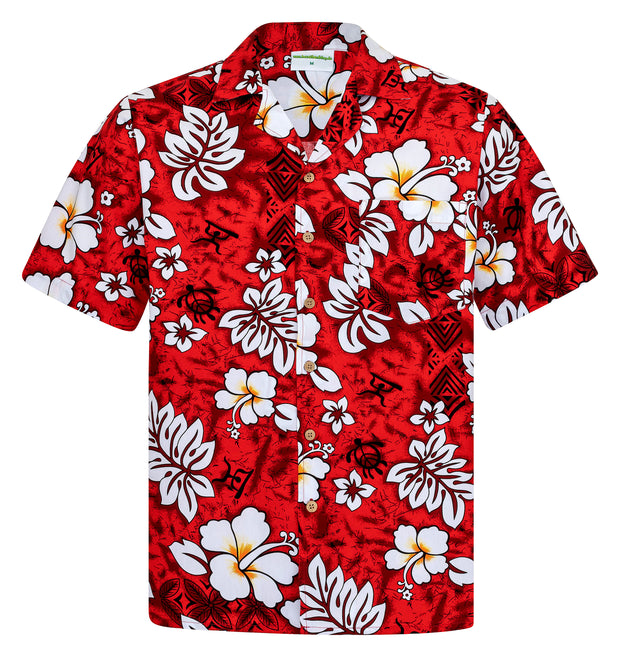 Rotes Herren Hawaiihemd "Classic Flowers (red)" Vorderseite