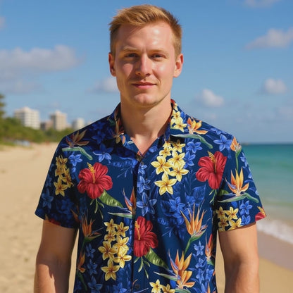 Hawaiian shirt "Flowerful Summer (blue)" - size S-8XL