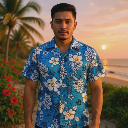 Hawaiihemd "Classic Flowers (blue)" - Größe S-8XL