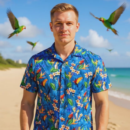 Hawaiian shirt "Flower Parrots (blue)" - size S-8XL