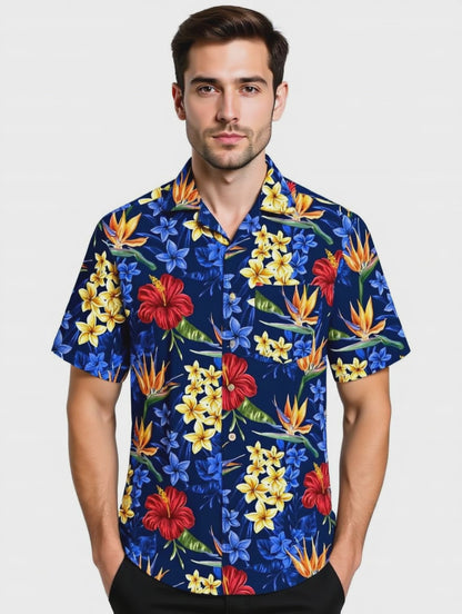 Hawaiihemd "Flowerful Summer (blue)" - Größe S-8XL